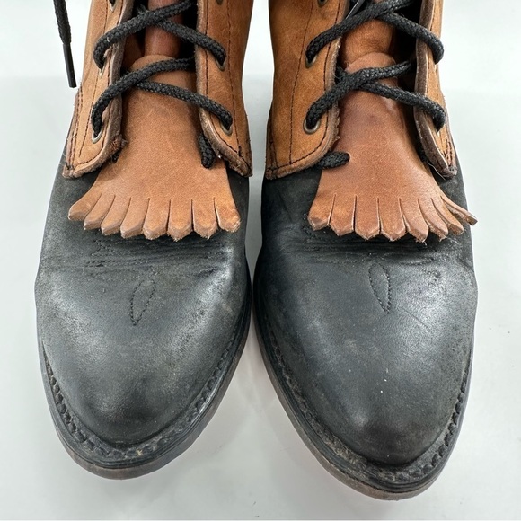 Abilene cowboy boots 6.5 brown black leather western kiltie lace up Prairie Y2k - Picture 4 of 14